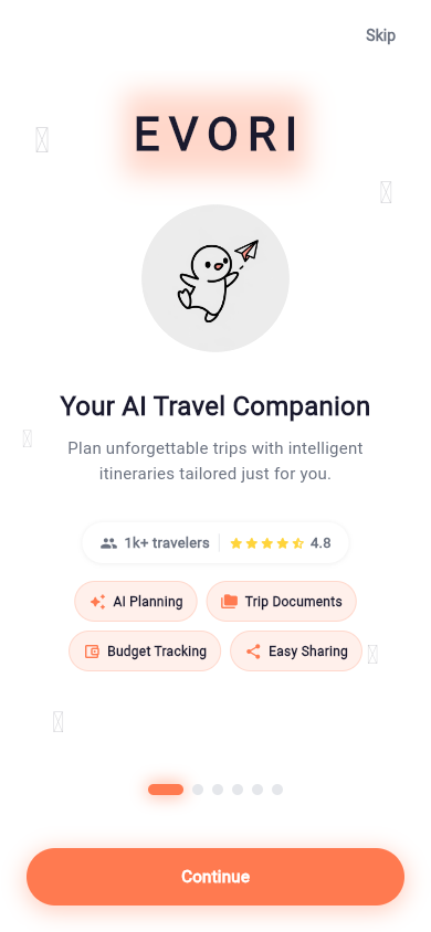 EVORI welcome screen