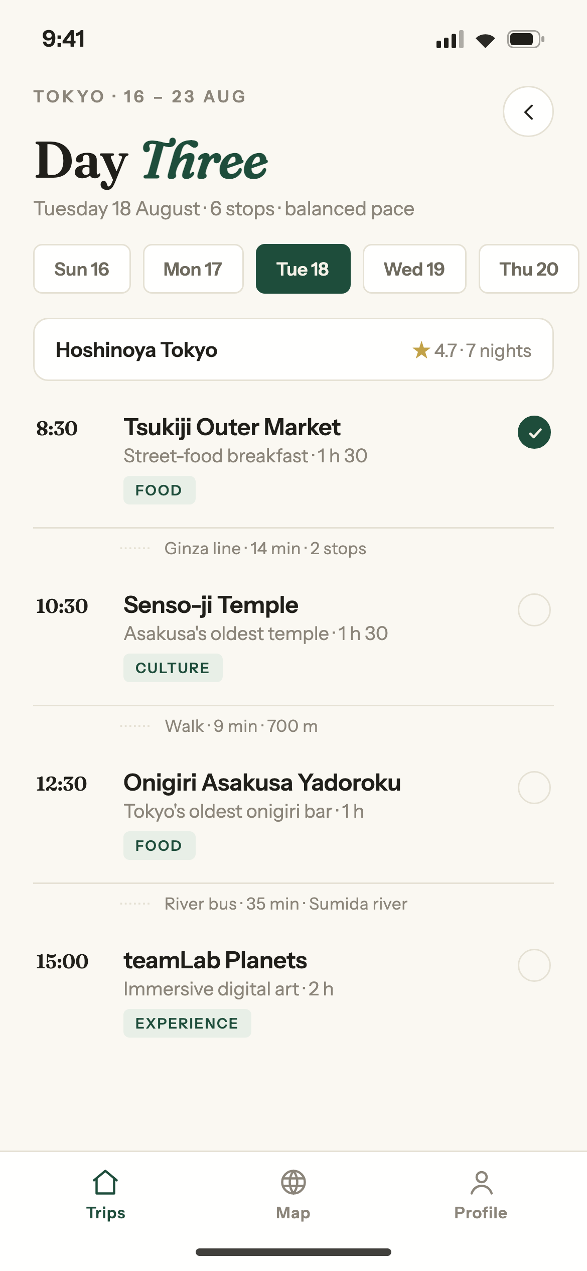 EVORI day-by-day itinerary